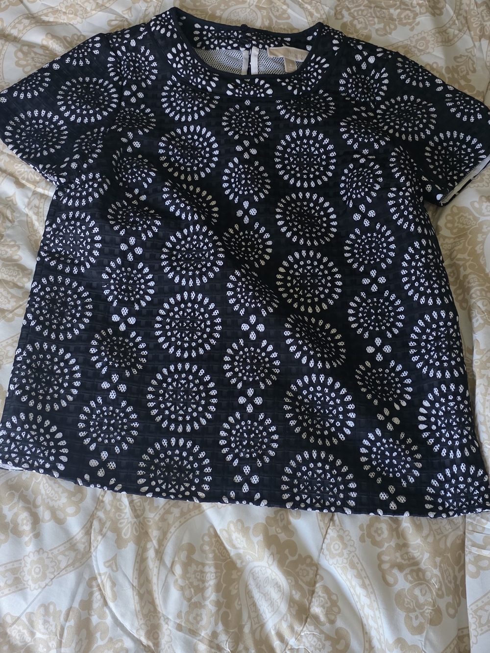 Michael Kors Black Short Sleeve Top with White Circular Motif